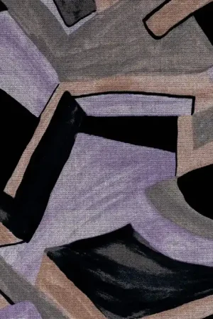 Aanbieding Punta di roma stof, grafische blokkenprint, lila/grijs/zwart/bruin. Y752