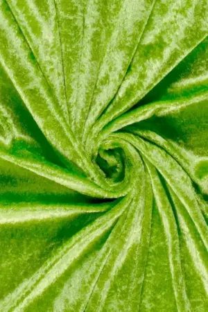 Velour de panne stof , limoen groen. VP024 Flitsaanbieding