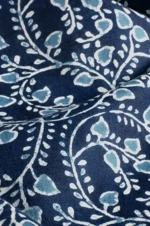 Batik poplin voile katoen stof, paisley takjesprint, blauw. Y643 Premium