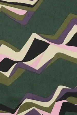 Beste Prijs Katoen satijn stof, abstracte zigzagprint, groen/paars/beige/lila. Y538