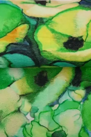 Voordeelprijs Stenzo katoen voile stof, aquarel bloemenprint, groen/blauw. Y509