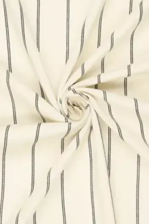 Aanbieding Linnen viscose stof, ingeweven streep motief, crème/zwart. Y280