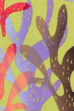 Weekendaanbieding Viscose stof, bladprint, groen/geel/lila/roze. Y254