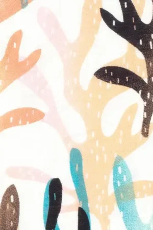 Viscose stof, bladprint, wit/blauw/roze/geel. Y252 Beperkte Voorraad