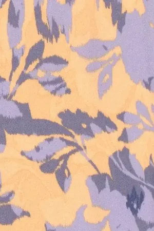 Viscose satijn stof, fantasieprint, lila/oranje. Y188 Gratis Retour