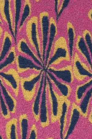 Badstof stretch, jacquard bloemenprint, paars/blauw/geel, Qjutie. QJ01 Actieprijs