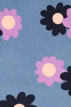 Weekendaanbieding Fijne baby rib stof, bloemenprint, blauw/lila, Poppy meets Pommé. X1428