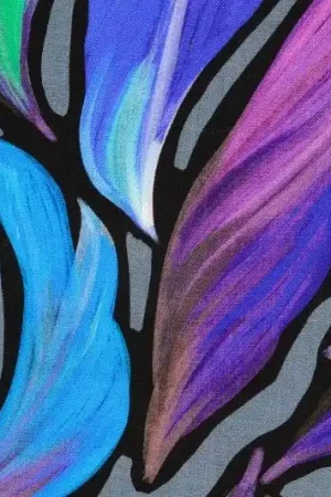 Viscose twill stof, digitale bladprint, blauw/paars/groen. X1346 Nu Kopen