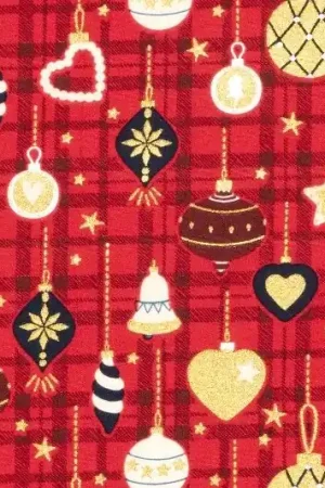 Actieprijs Kerst katoen stof, foliedruk, ballen , rood . KER07