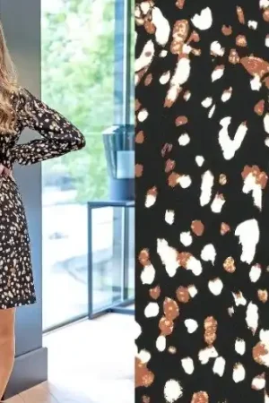 Voordeelprijs Viscose twill stof, soepel vallend, stipprint, zwart/bruin/crème. X1040