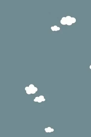 Beperkte Voorraad Tricot katoen stof, wolkjes, staalblauw/offwhite. X1006