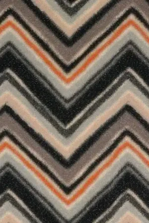 Viscose stof, soepel vallend, zizagprint met lurex draadje, grijs/oranje. X795 Seizoensaanbieding