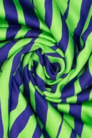 Viscose stof, soepel vallend, streepprint, groen/kobalt blauw. X535 Speciale Aanbieding