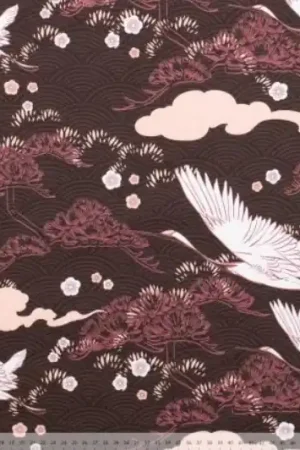 Yoga sport travel stof, kraanvogel/bogenprint, bruin/offwhite/zalm. X384 Must-Have