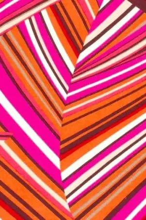 Viscose stof, soepel vallend, diagonale strepen, oranje/fuchsia/bruin/rood/wit. X240 Direct Verzonden