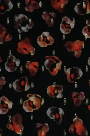 Viscose lurex stof, digitale dierenprint, bruin/zwart/oranje. X044 Express Levering