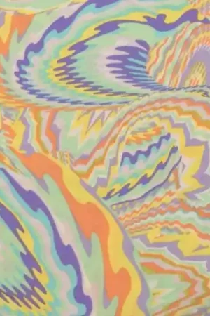 Actieprijs Katoen voile rayon stof, moderne paisleyprint, pastel geel/lila/oranje/lichtgroen. X027