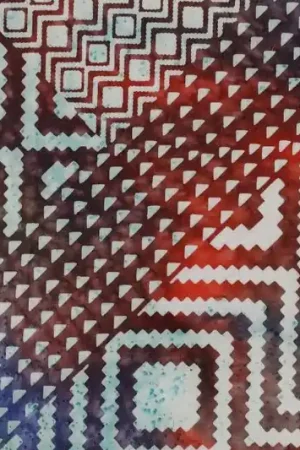 Batik stof, quilt/ruitprint, paars/crème/oranje/okergeel. D0714 Exclusieve Aanbieding