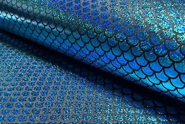 Actieprijs Lycra stof, reptiel print groot, aqua . LYR004