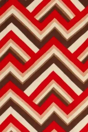 Beperkte Voorraad Viscose poplin stof, zigzagprint, rood/beige/bruin. D0211