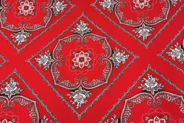 Weekendaanbieding Zakdoek stof, rood/zwart/wit. F6673