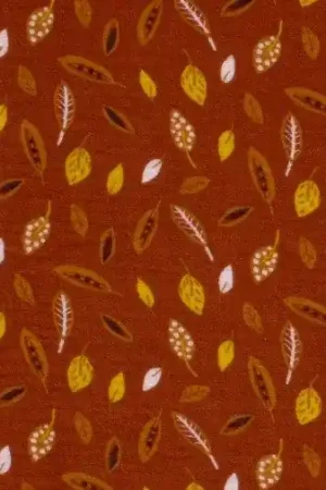 Voordeelprijs Mousseline baby katoen stof, bladprint, roest/geel. C01025