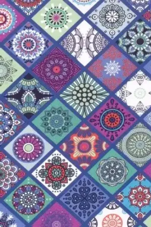 Beperkte Voorraad Poplin katoen stof, abstracte print, blauw/paars/groen. C860