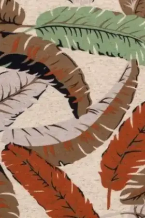 Viscose linnen tricot stof, bladprint, zand/groen/terra/bruin. C463 Voordeelprijs