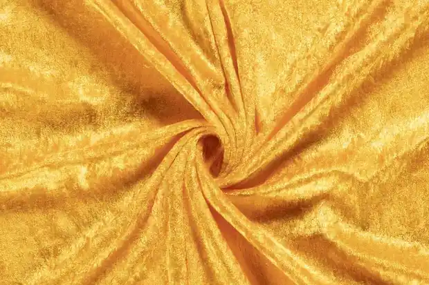Velour de panne stof ,oker geel . VP034 Koopje