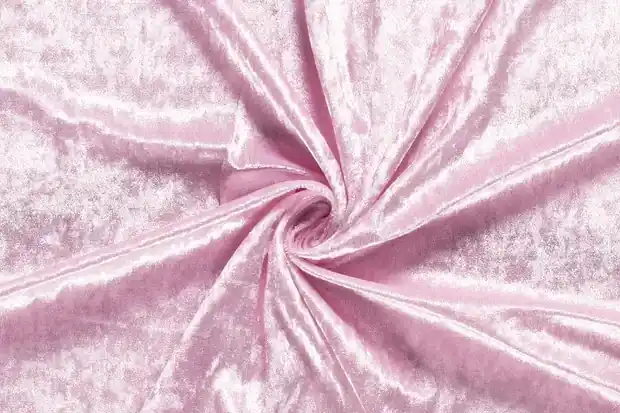 Velour de panne stof , licht roze. VP011 Nu Kopen