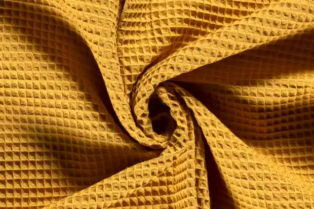 Wafeldoek stof, okergeel. WA034 Beste Prijs