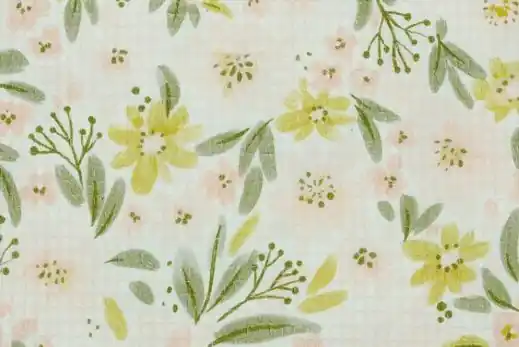 Wafeldoek, wafelstof, bedrukt, bloemprint, wit/lichtroze/okergeel/groen. A0042 Koop Vandaag