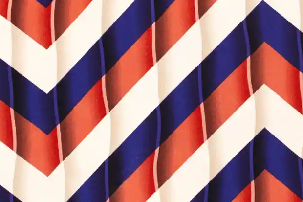 Viscose twill stof, zigzagprint, crème/rood/donkerblauw. Z0560 Betrouwbaar