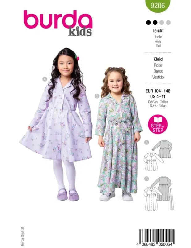 Weekendaanbieding Burda nr. 9206 maat 104-146 Jurk