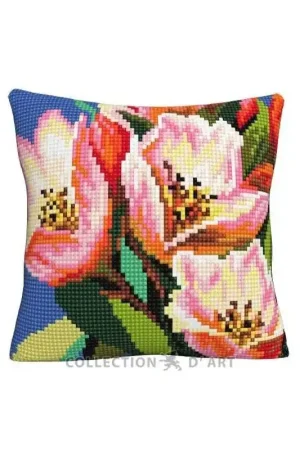 Direct Verzonden Kussen borduurpakket Colorful Floral Pattern - Collection d'Art