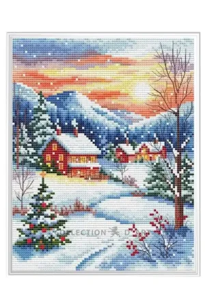 Borduurpakket Snowy Village - Collection d'Art Exclusieve Aanbieding