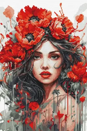 Borduurpakket - The Girl With Poppies - Luca-S Hete Deal