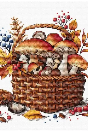 Borduurpakket - Basket of Autumn Mushrooms - Ava Stitch Voordeelprijs