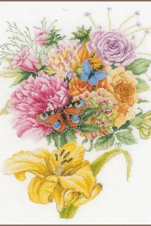 Borduurpakket - Fleurig boeket met vlinders - Lanarte - Marjolein Bastin Gecertificeerd