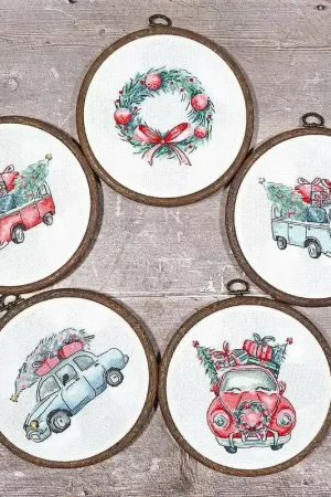 Weekendaanbieding Borduurpakket Christmas Retro Cars (5 stuks) – Leti Stitch