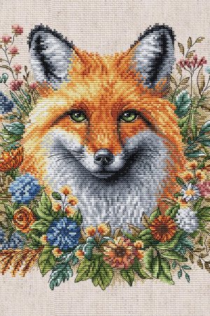 Direct Beschikbaar Borduurpakket Fox among flowers - Ava Stitch