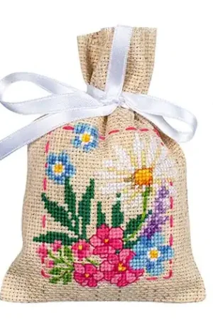 Snelle Levering Borduurpakket kruidenzakje kit Lentebloemen set van 3, Vervaco