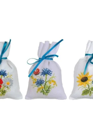 Seizoensaanbieding Borduurpakket kruidenzakje kit Veldbloemen set van 3, Vervaco