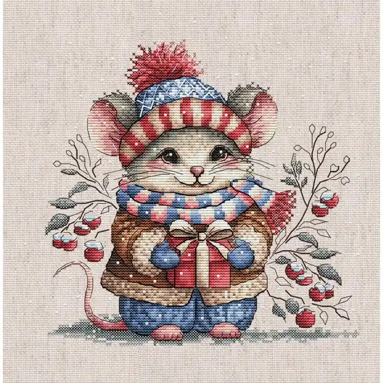 Direct Verzonden Borduurpakket Little Mouse with Scarf- Ava Stitch