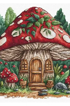 Direct Beschikbaar Borduurpakket Mashroom Cabin - Ava Stitch