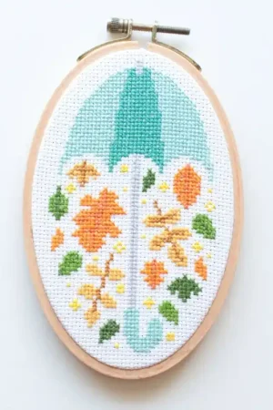 Borduurpakket Ovaal Paraplu en Blaadjes,Stitchonomy Gecertificeerd