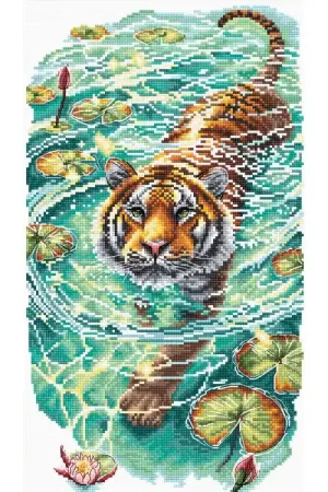 Borduurpakket Tiger of the Turquoise Lotus Pond - Ava Stitch Veilige Betaling