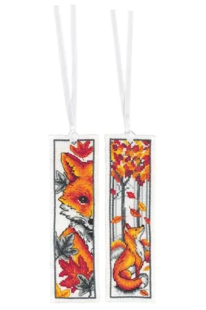 Rechtstreeks Van De Fabrikant Vossen boekenlegger borduurpakket – Set van 2, Vervaco