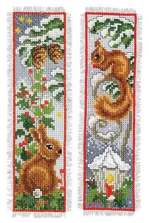 Betaalbaar Konijn en eekhoorn boekenlegger borduurpakket – Set van 2, Vervaco