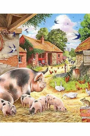 Bestel Nu Varkentjes en andere boerderij dieren Diamond Painting - vierkant / 30x40